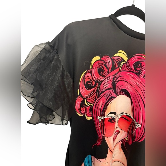 Fashion Nova Black Tee with Pink and Yellow Graphic - Picture 5 of 6